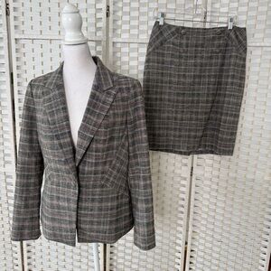 WHBM Jacket Womens  Multicolour Plaid One Button Career Blazer and Skirt